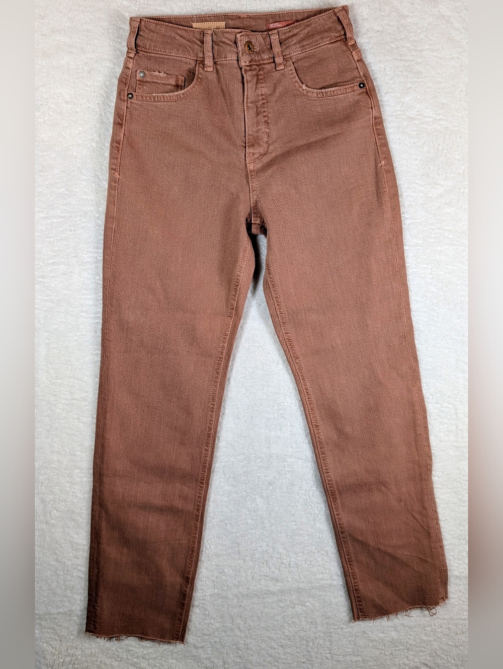 380-Pilcro Slim Straight Jeans in Dusty Pink Brown Stretch
